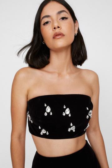 Velvet Cluster Embellishment Bandeau Top black