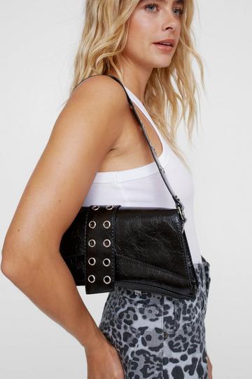 Black Eyelet Detail Patent Mini Bag