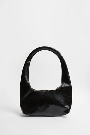 Black Faux Leather Shoulder Bag