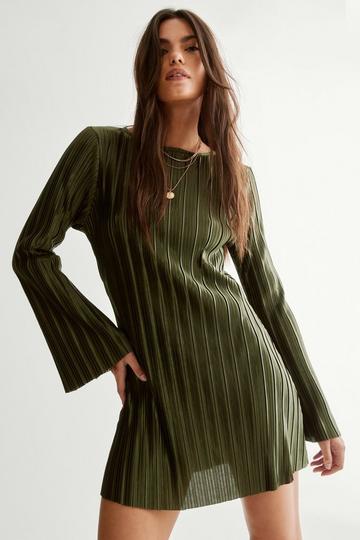 Khaki Plisse Tunic Mini Dress