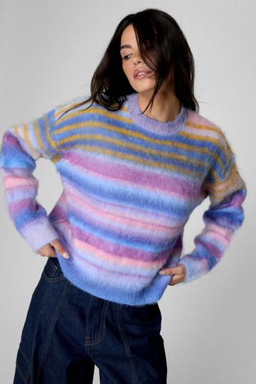 Blue Brushed Striped Crew Neck Sweater