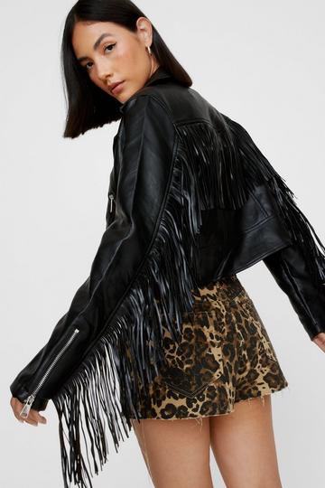 Faux Leather Fringe Jacket black