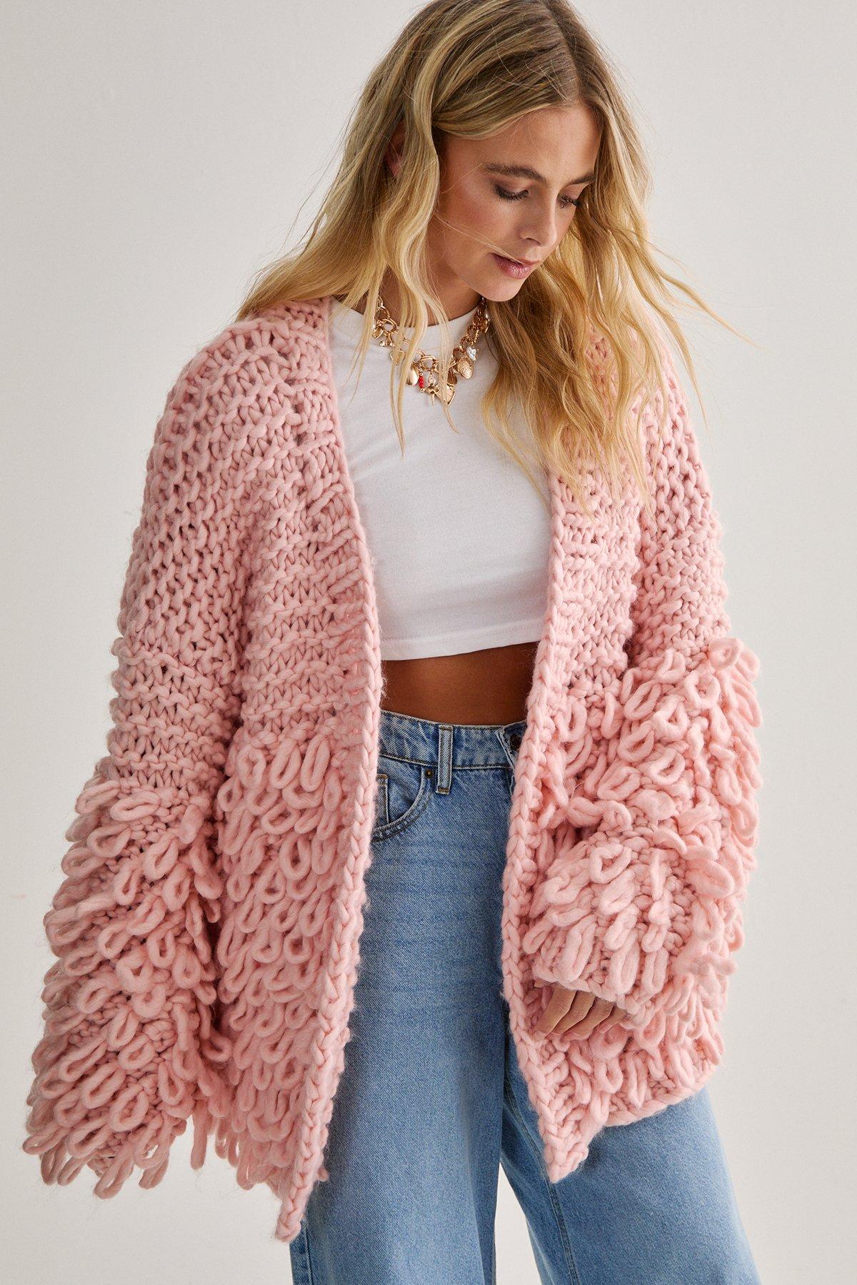 Pink loopy cardigan hot sale