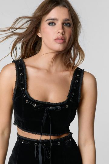 Black Velvet Ribbon Trim Corset Top