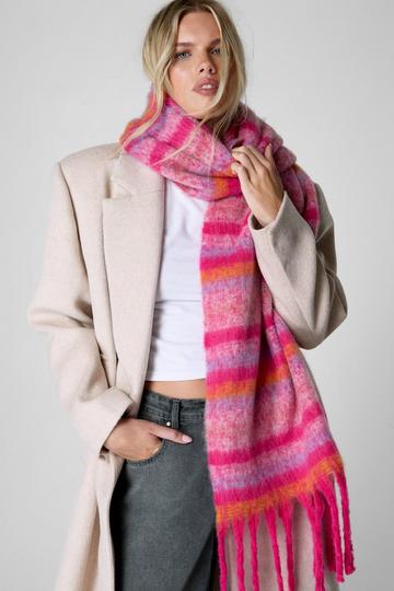 Stripe Ombre Knitted Chunky Oversized Scarf pink