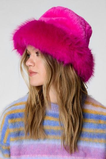 Faux Fur Bucket Hat pink