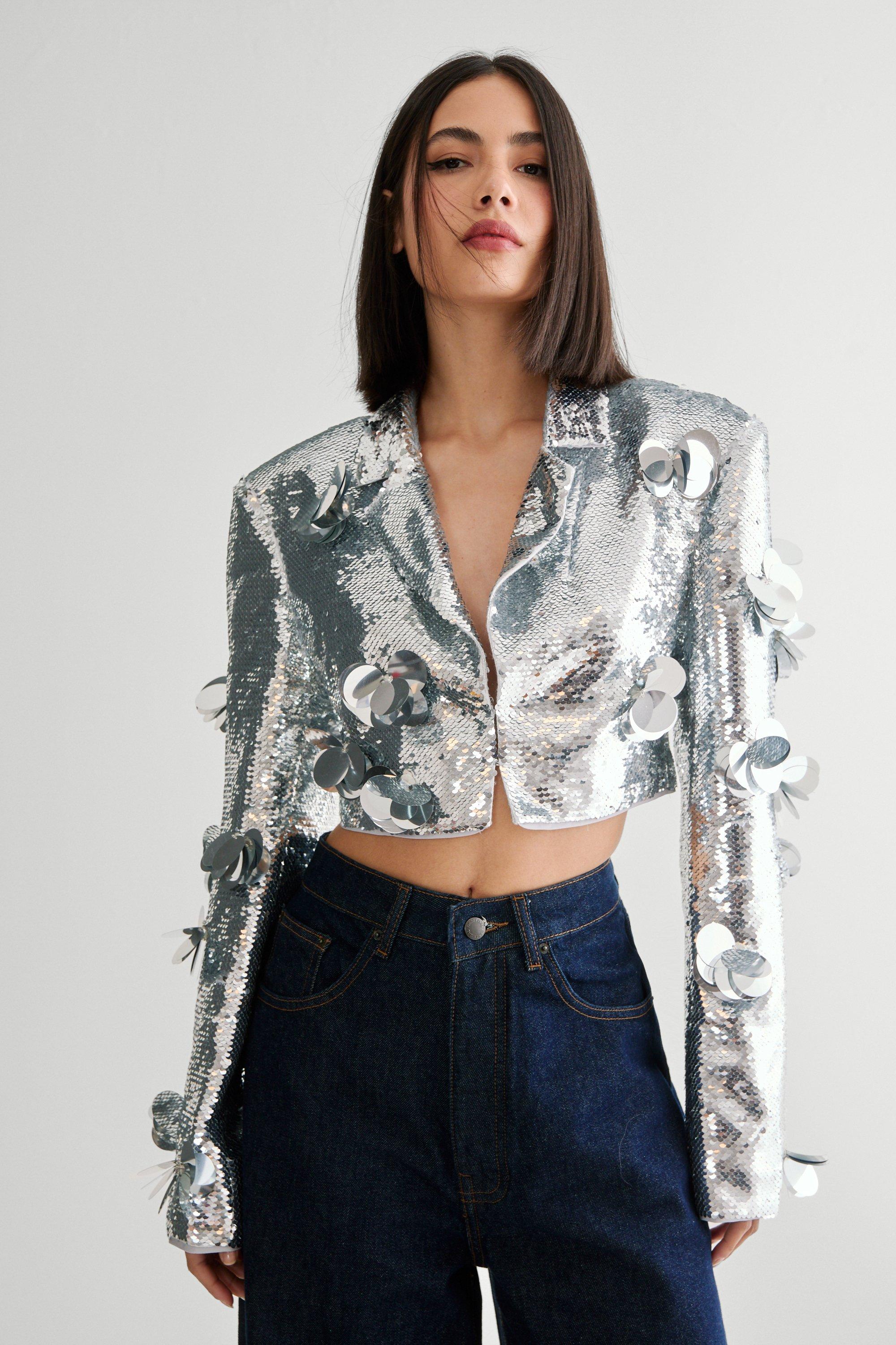 NWT! Nasty Gal Silver Sequinned Jacket cheapest