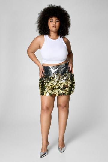 Plus Disc Sequin Ombre Mini Skirt silver