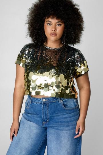 Silver Plus Disc Sequin Ombre Crop Top