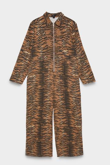 Plus Tiger Print Denim Jumpsuit animal