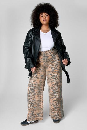 Plus Tiger Print Denim Jean animal