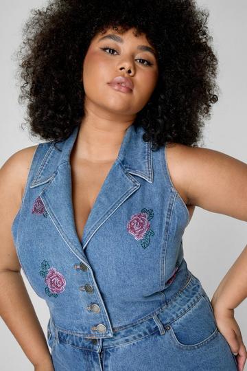 Blue Plus Rose Hotfix Denim Waistcoat