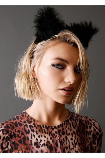 Black Fluffy Leopard Ear Headband