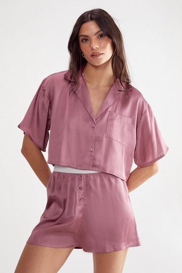 Satin Boxy Shirt And Boxer Short Pajama mauve