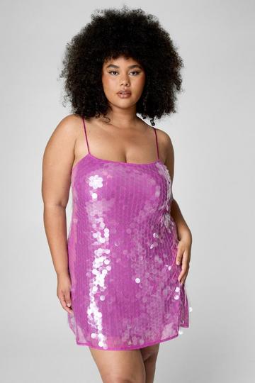 Plus Large Disc Sequin Strappy Mini Dress purple