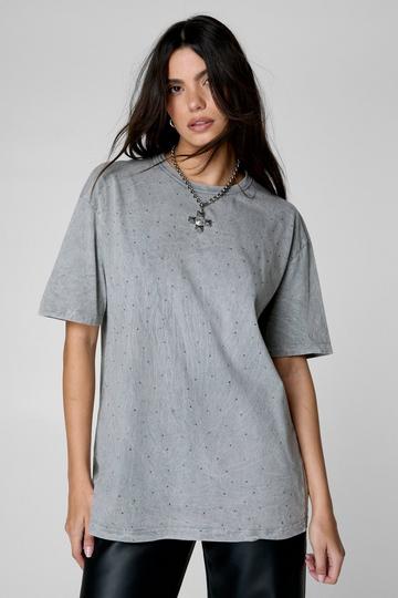 Acid Wash Embellished Graphic Oversized T-Shirt light grey