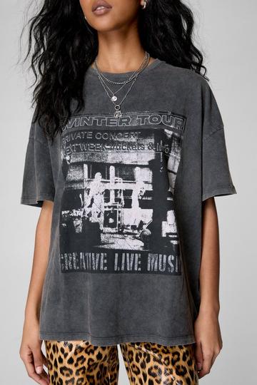 Acid Wash Winter Tour Oversized Graphic T-Shirt charcoal