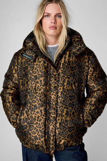 Leopard Jacquard Oversized Puffer Coat leopard