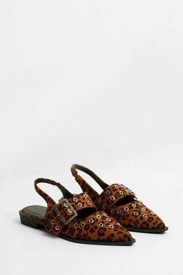 Eyelet Buckle Detail Sling Back Ballet Flat leopard