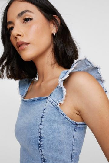 Denim Frill Strap Crop Top denim