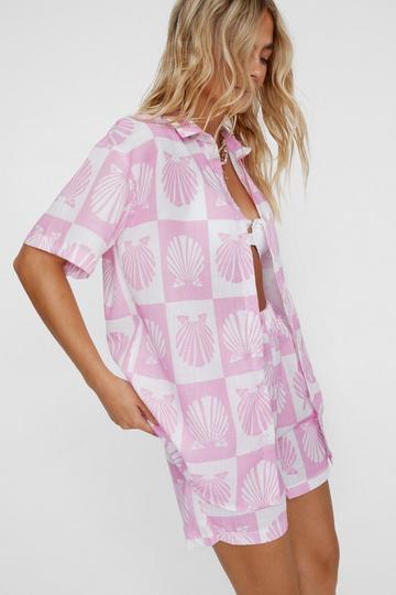 Shell Tile Print Shirt and Short Co-Ord candy pink