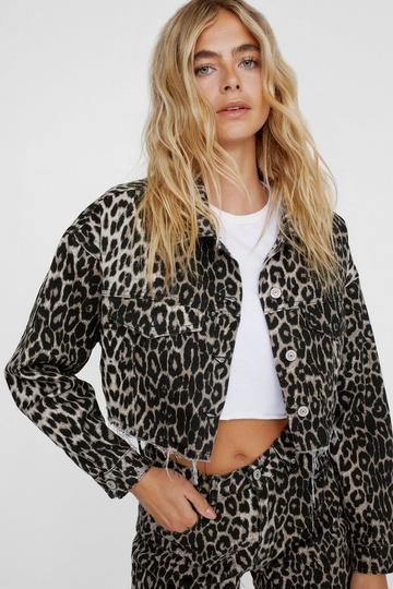 Multi Animal Printed Cropped Denim Jacket