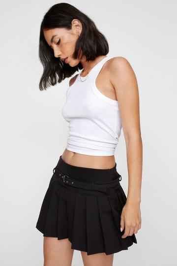 Black Belted Pleat Mini Skirt