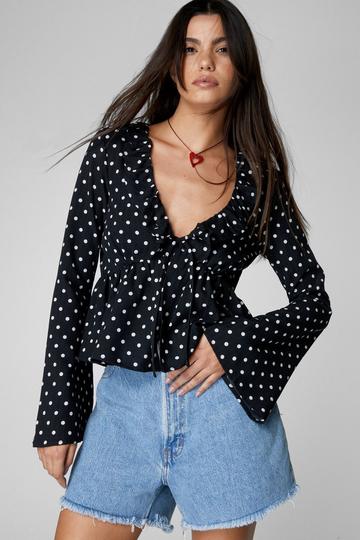 Black Long Bell Sleeve V Neck Top