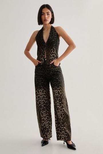 Ombre Leopard Barrel Leg Jean black