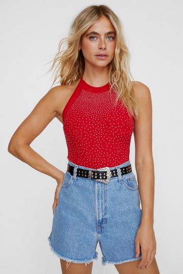 Embellished Bodysuit red