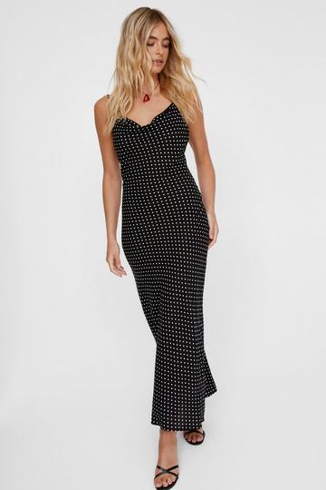 Polka Dot Cowl Maxi Slip Dress true black