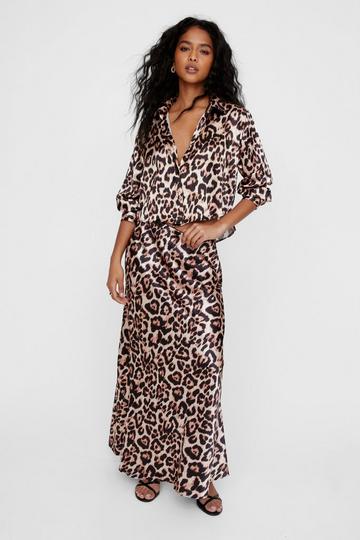 Animal Print Shirt And Skirt Set leopard