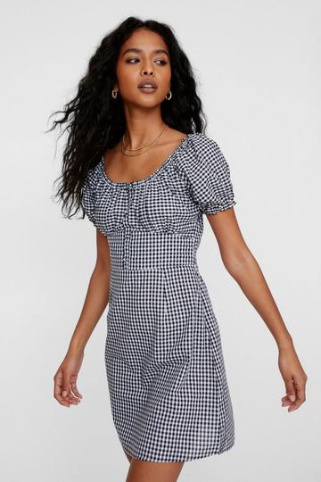 Black Check Button Through Mini Dress