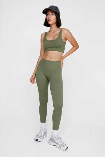 Khaki Seamless Ribbed Leggings