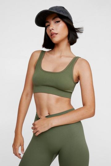 Khaki Seamless Ribbed Square Neck Bralette