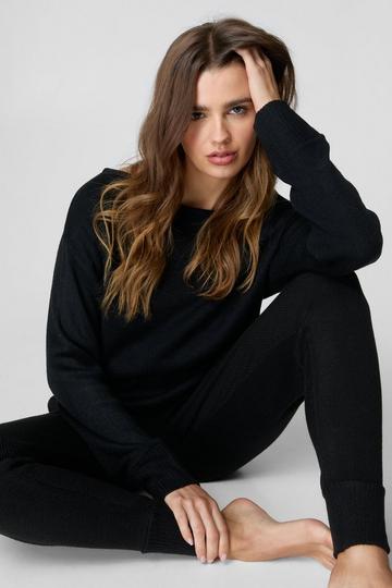 Knitted Drop Shoulder Jogger Set black