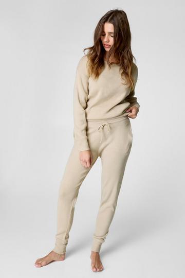 Knitted Drop Shoulder Jogger Set stone