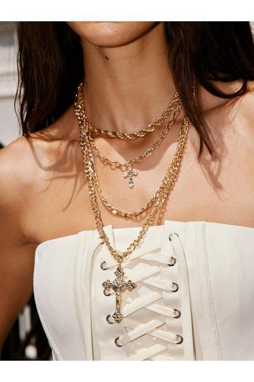 Cross Layered Necklace gold