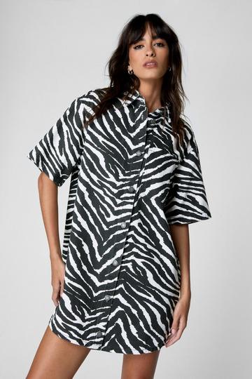 Zebra Print Denim Shirt Dress mono