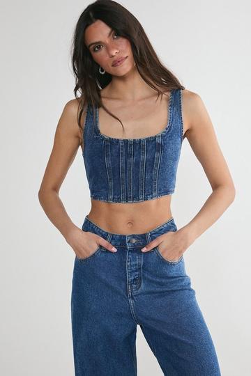 Lace Back Detail Denim Corset Top authentic midwash
