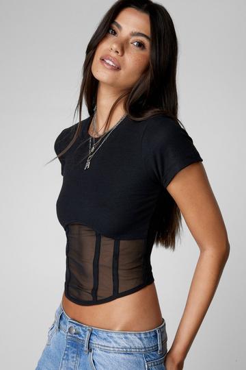 Mesh Panel Cropped T-Shirt black