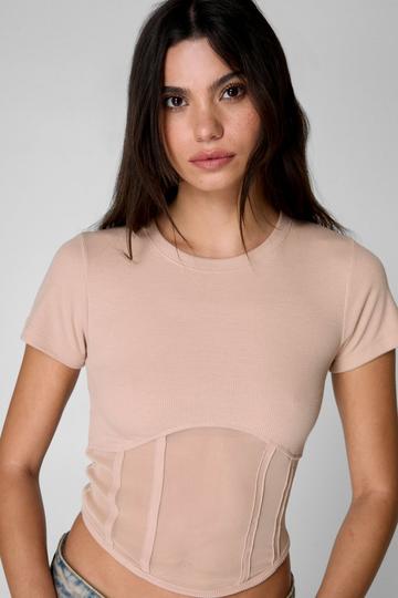 Mesh Panel Cropped T-Shirt stone