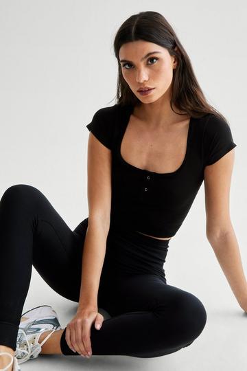 Active Society Seamless Cap Sleeve Crop Top black