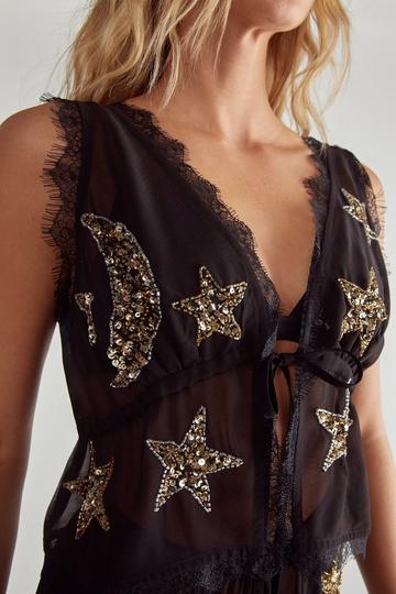 Black Embellished Moon & Star Tie Front Beach Waistcoat