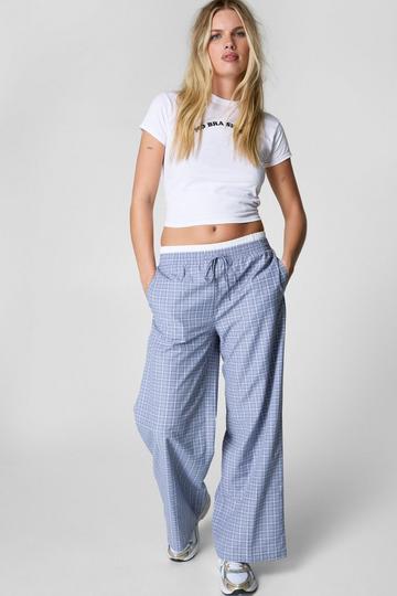 Grey Check Double Waistband Wide Leg Pant