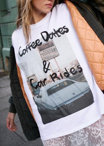 Coffee Dates & Car Rides Graphic Print Oversized T-Shirt white