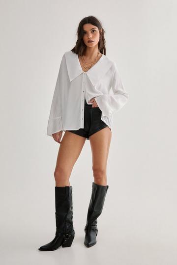 White Oversized Collar Fluted Sleeve Shirt