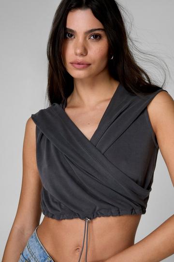 Grey Ruched V Neck Cropped Top