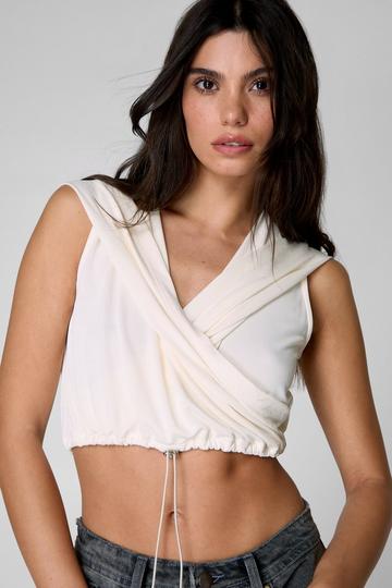 Ruched V Neck Cropped Top ivory