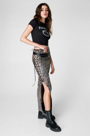 Leopard Sequin Lace Cut Out Maxi Skirt leopard